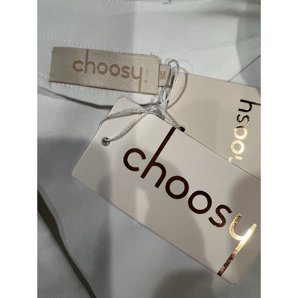 NWT Choosy white Romy button-up blouse V Neck with Long puff sleeves Size Medium - Picture 9 of 9